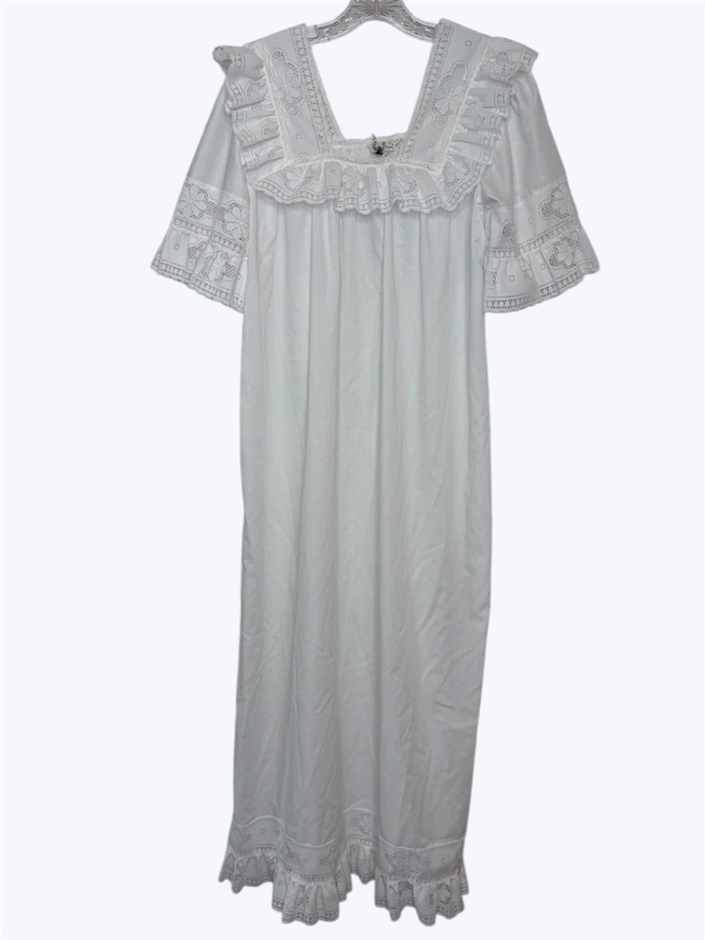 Vintage White Cotton Blend Lace Nightgown Victorian Cottagecore Prairie Dress M